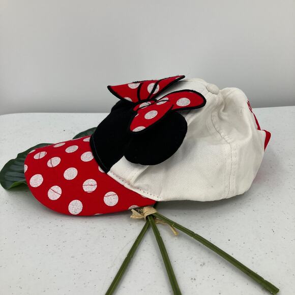 Disney Red White Black Sparkle Polka Dot Minnie Mouse Adjustable Baseball Hat - Picture 6 of 10